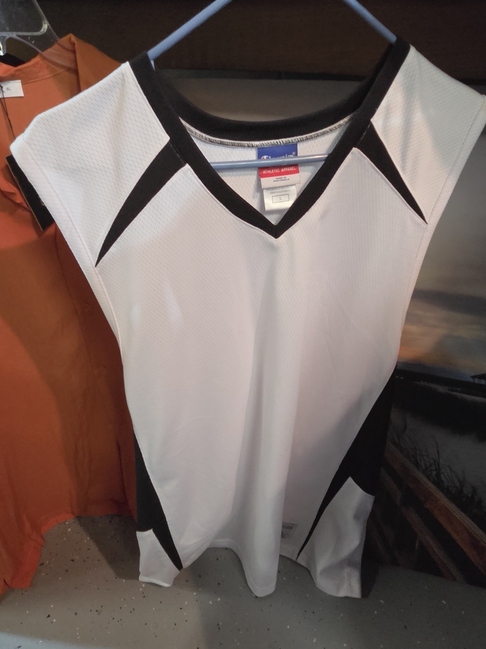 Champion White V-Neck Athletic Top with Black Trim